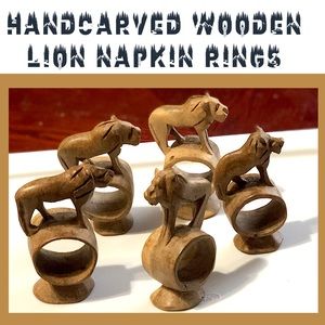 Unique African Hand Carved Lion Napkin Rings